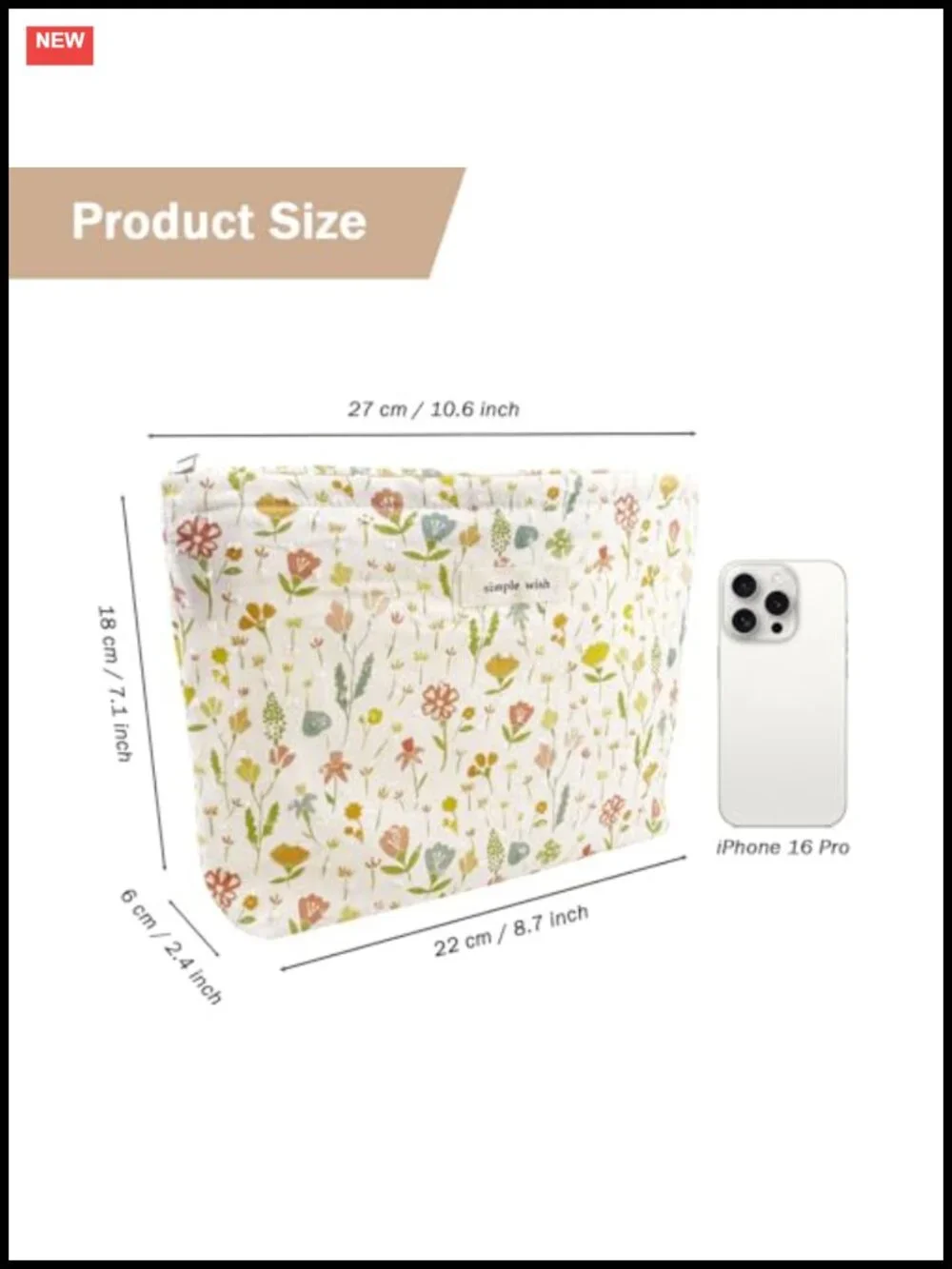 Large Floral Canvas Cosmetic Bag Makeup Organizer Toiletry Travel Pouch